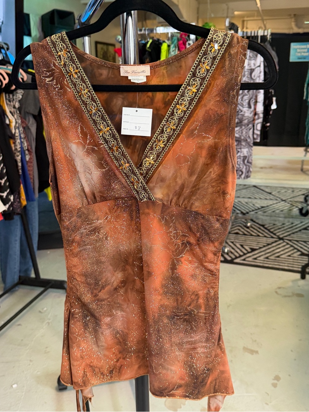 The Trendsetter Brown Embellished V-Neck Women's Top - Picture 3 of 7